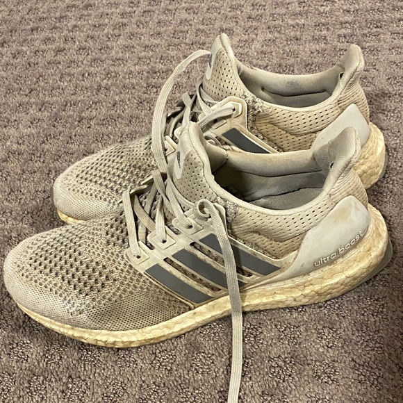 Adidas Ultra Boost Gray and Cream Running Shoes - Picture 1 of 4